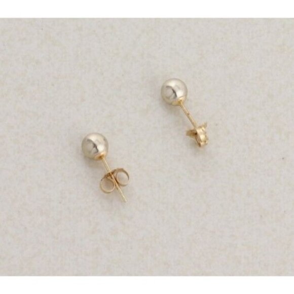 14k Yellow Gold 4.8mm Ball Bead Earrings Stud Post - Picture 5 of 8